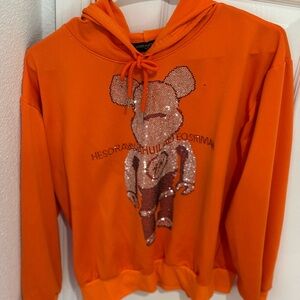 Orange Hoodie with Bear Design